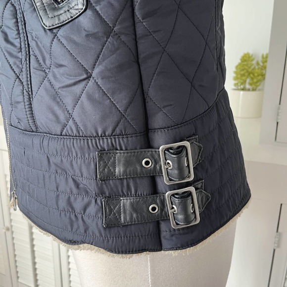 Barbour Navy Blue Quilted Battalion Sherpa Lined Moto Jacket Size M/8 - Picture 8 of 11